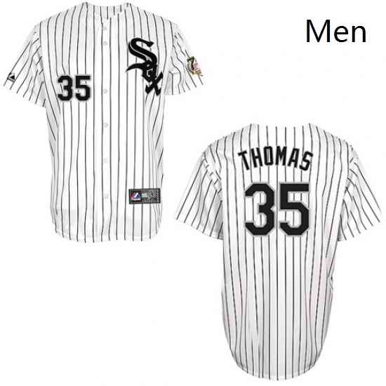 Mens Majestic Chicago White Sox 35 Frank Thomas Authentic White w75th Anniversary Commemorative Patch MLB Jersey